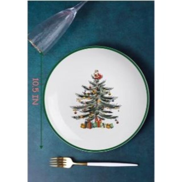 Set Of 4 Porcelain Christmas Dinner Plates With Festive Tree Design - Picture 2 of 3